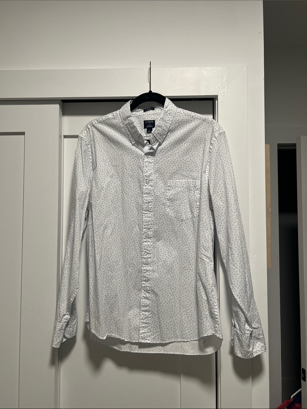 J. Crew White Button-Down Shirt with Micro Dot/Flower Pattern
